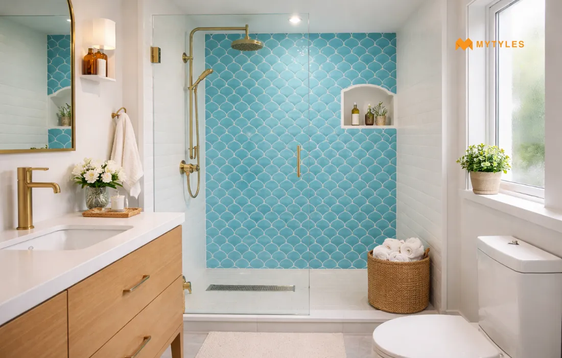 Fish Scale Pattern Tile in Bathroom